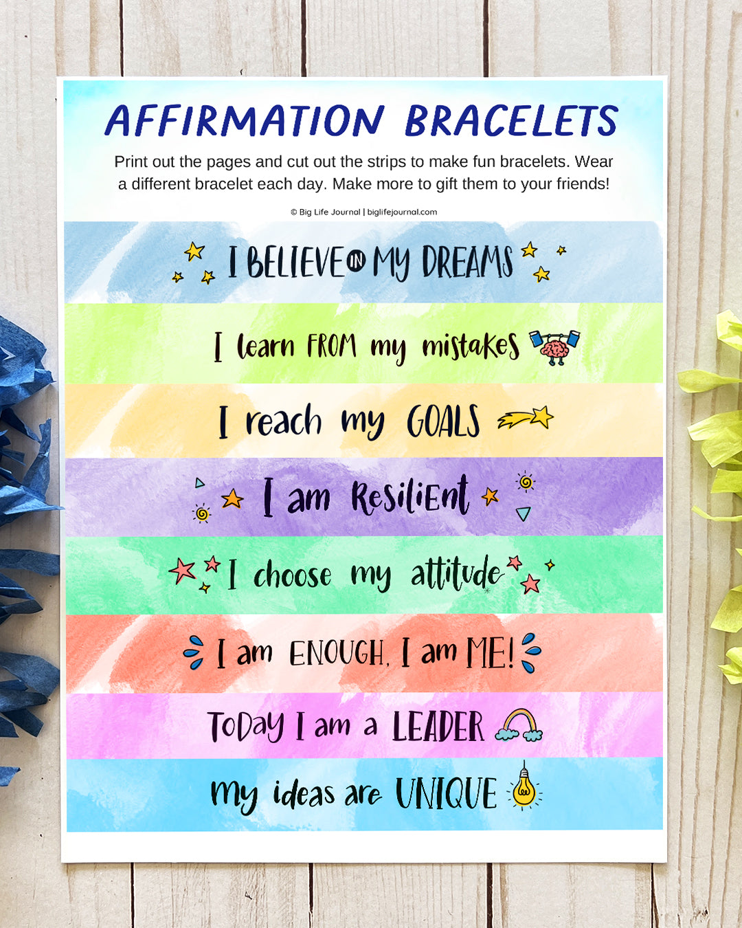 Positive Affirmation Bracelets  Positive Self Talk Craft  School  Affirmations